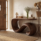 Solid Wood Console Table with Curved Loop Sculptural Base