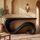 Solid Wood Console Table with Curved Loop Sculptural Base