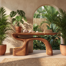 Organic Solid Wood Console Table with Sculpted Arch Base