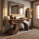 Organic Solid Wood Console Table with Sculpted Arch Base