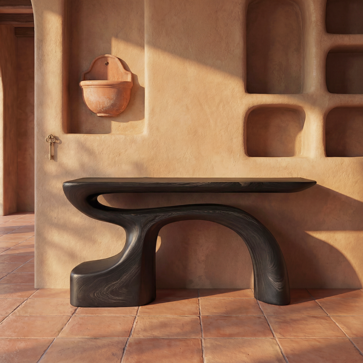 Organic Solid Wood Console Table with Sculpted Arch Base