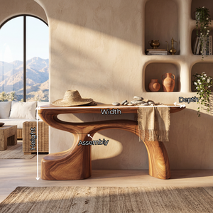 Organic Solid Wood Console Table with Sculpted Arch Base