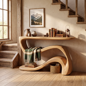 Tropical Solid Wood Console Table with Wave Shelf Design
