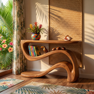 Tropical Solid Wood Console Table with Wave Shelf Design