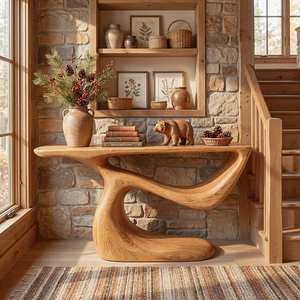 Sculptural Solid Wood Console Table with Organic Curved Base