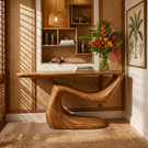 Sculptural Solid Wood Console Table with Organic Curved Base