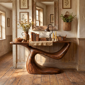 Sculptural Solid Wood Console Table with Organic Curved Base