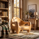 Sculptural Solid Wood Lounge Chair with Organic Open Armrests