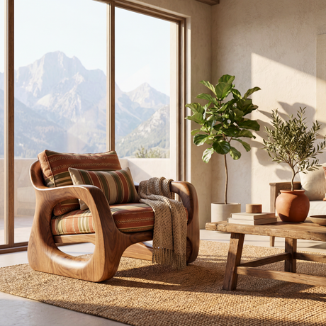 Organic Solid Wood Accent Chair with Sculptural Open Frame