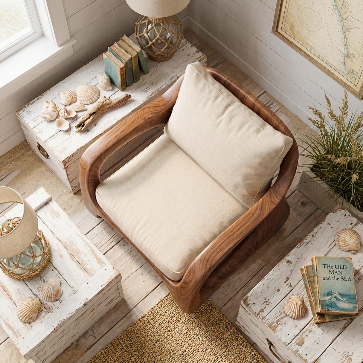 Organic Solid Wood Accent Chair with Sculptural Open Frame