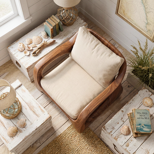 Organic Solid Wood Accent Chair with Sculptural Open Frame