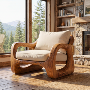 Organic Solid Wood Accent Chair with Sculptural Open Frame