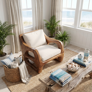 Solid Wood Lounge Chair with Curved Open Arm Frame