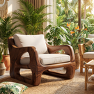 Solid Wood Lounge Chair with Curved Open Arm Frame