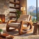 Organic Solid Wood Armchair with Sculptural Open Sides