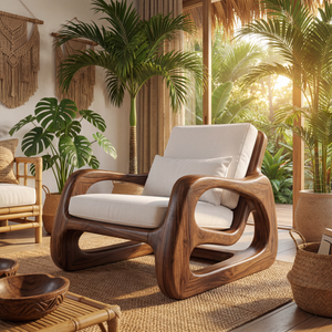 Organic Solid Wood Armchair with Sculptural Open Sides