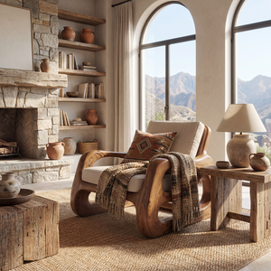 Organic Solid Wood Armchair with Sculptural Open Sides
