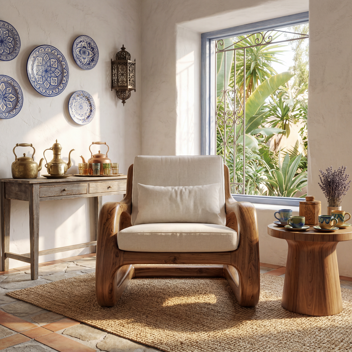 Organic Solid Wood Armchair with Sculptural Open Sides