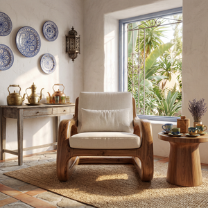 Organic Solid Wood Armchair with Sculptural Open Sides