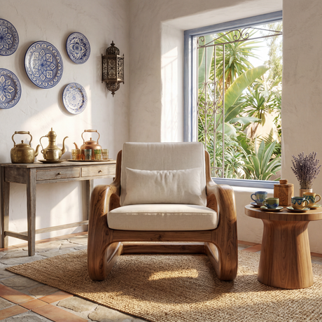 Organic Solid Wood Armchair with Sculptural Open Sides