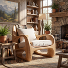 Sculptural Solid Wood Accent Chair with Curved Open Arms