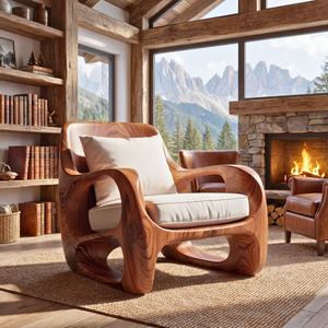 Sculptural Solid Wood Accent Chair with Curved Open Arms