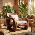 Sculptural Solid Wood Accent Chair with Curved Open Arms
