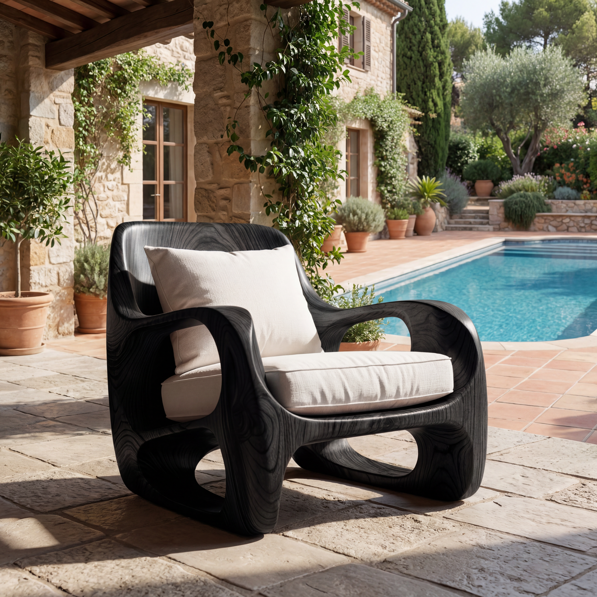 Sculptural Solid Wood Accent Chair with Curved Open Arms