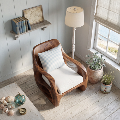 Sculptural Solid Wood Accent Chair with Curved Open Arms