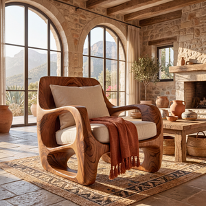 Sculptural Solid Wood Accent Chair with Curved Open Arms