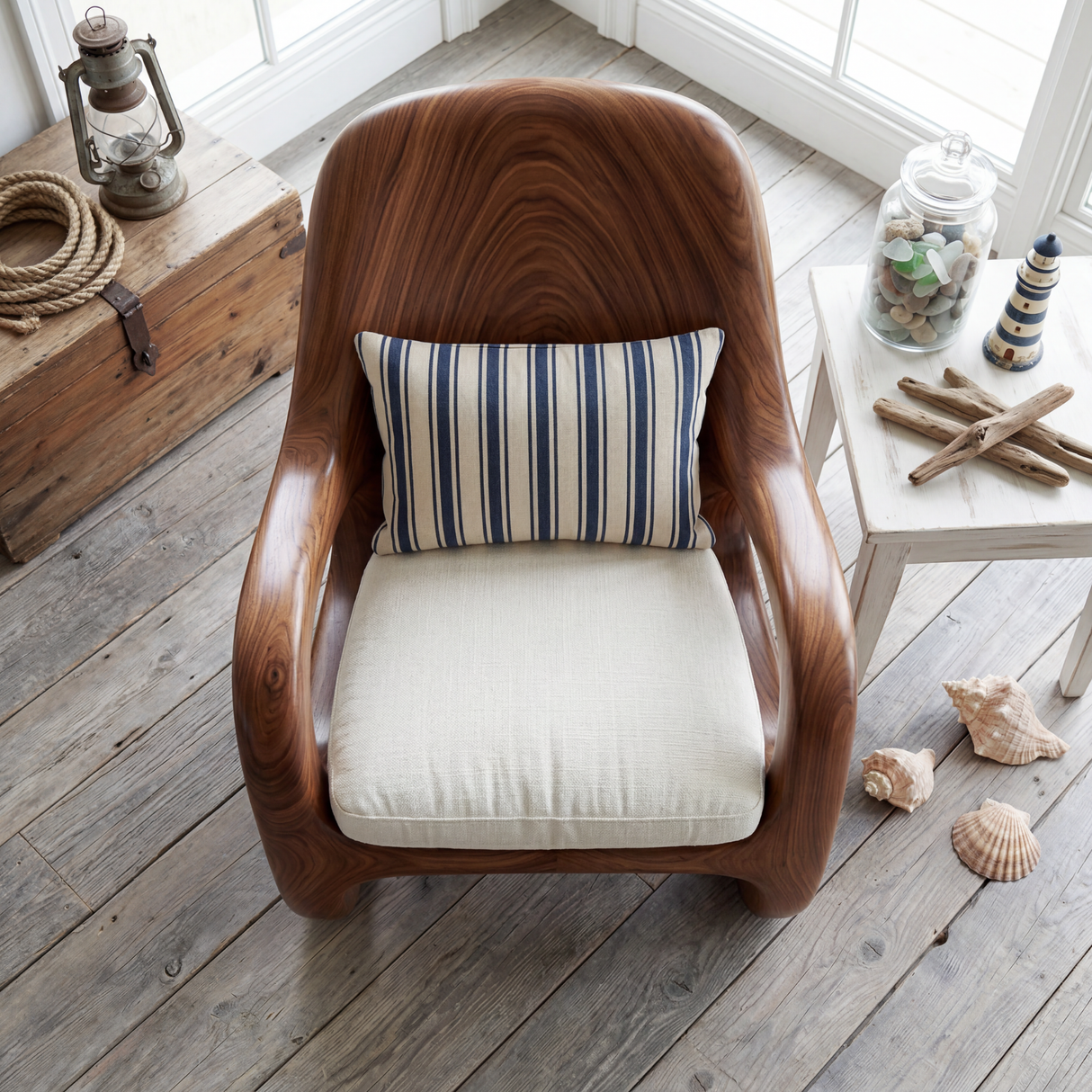 Organic Solid Wood Lounge Chair with Sculpted Arm Frame