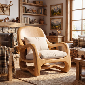 Organic Solid Wood Lounge Chair with Sculpted Arm Frame