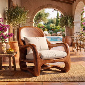 Organic Solid Wood Lounge Chair with Sculpted Arm Frame