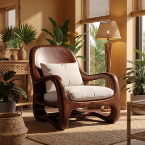 Organic Solid Wood Lounge Chair with Sculpted Arm Frame