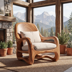 Organic Solid Wood Lounge Chair with Sculpted Arm Frame
