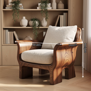 Solid Wood Lounge Chair with Rounded Back and Sculptural Frame