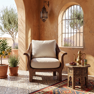 Solid Wood Lounge Chair with Rounded Back and Sculptural Frame