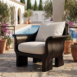 Solid Wood Lounge Chair with Rounded Back and Sculptural Frame
