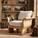 Solid Wood Lounge Chair with Rounded Back and Sculptural Frame