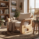 Organic Solid Wood Armchair with Carved Open Side Details