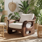 Organic Solid Wood Armchair with Carved Open Side Details