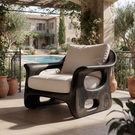 Organic Solid Wood Armchair with Carved Open Side Details