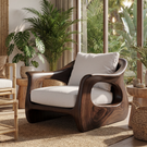 Rustic Solid Wood Lounge Chair with Organic Carved Arms