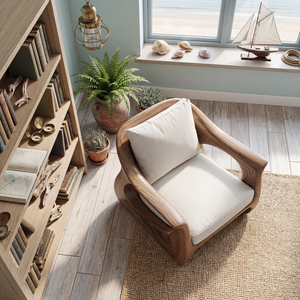 Rustic Solid Wood Lounge Chair with Organic Carved Arms