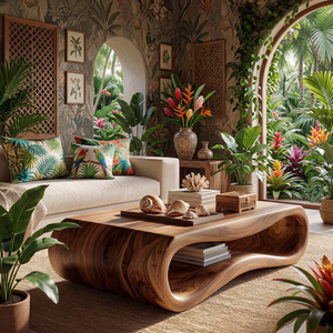 Organic Solid Wood Coffee Table with Sculptural Open Base