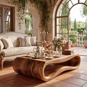 Organic Solid Wood Coffee Table with Sculptural Open Base