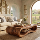 Organic Solid Wood Coffee Table with Sculptural Open Base