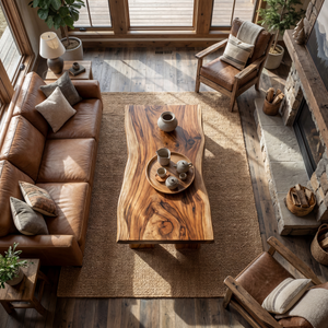 Solid Wood Coffee Table with Live Edge Top and Block Legs