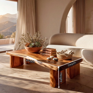Solid Wood Coffee Table with Live Edge Top and Block Legs