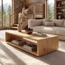 Minimalist Solid Wood Coffee Table with Open Shelf Storage